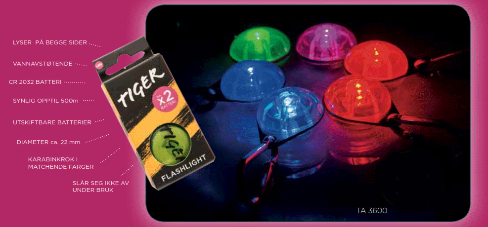Blinkelys for hund, ass farger.